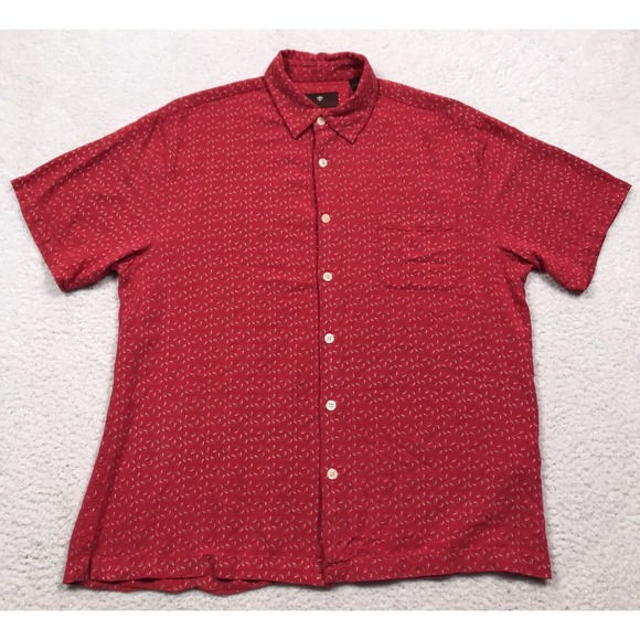 Toscano Silk Blend Button Shirt Mens Medium Red Geometric Short Sleeve Casual - Picture 2 of 13